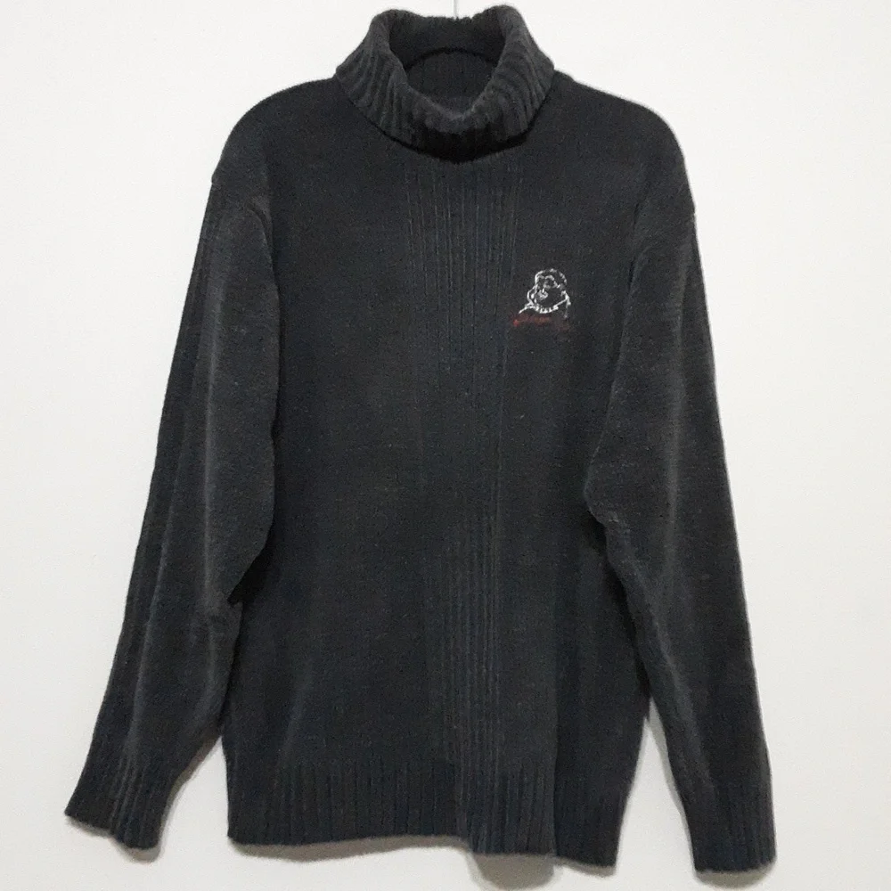 Vintage FUBU sweater pullover men M chenille turtleneck gray y2k soft Retro cozy